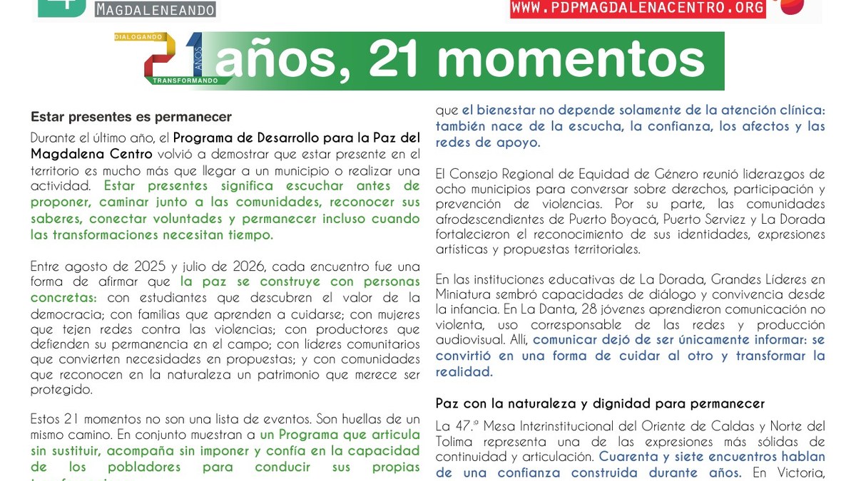Página de Magdaleneando dedicada a los 21 años y 21 momentos del PDPMC.